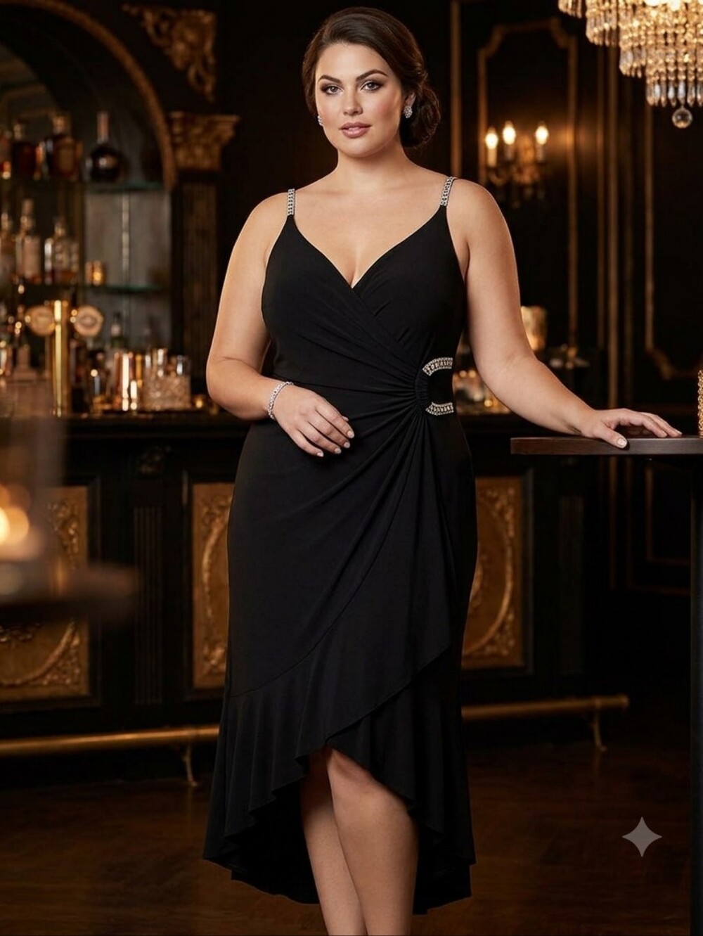 NOS-NWT Cachet Asymmetric Hem Rhinestone Glam Evening Cocktail Dress Size 16